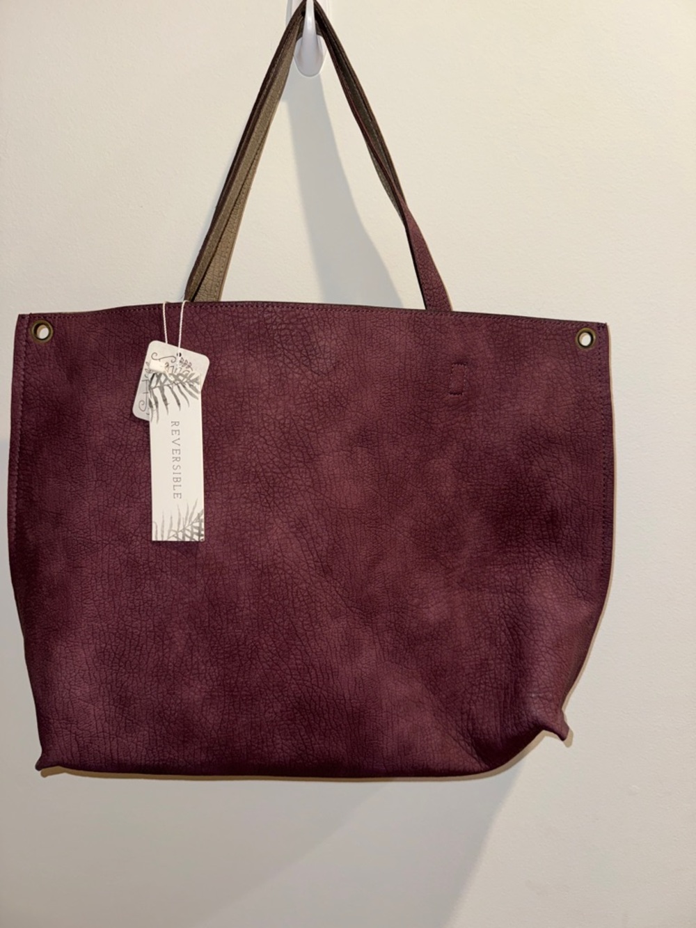 Free People Reversible Plum Tote with Brown Handles